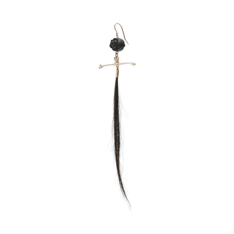 Human Hair Earring with Bone Gold Black