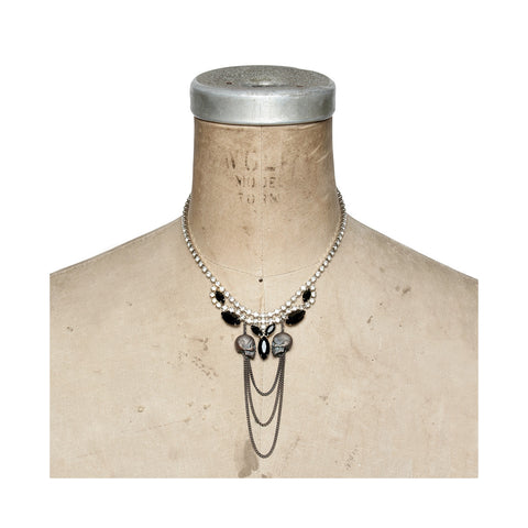 Rhinestone Necklace Kissing Skulls Black