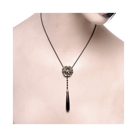 Rose Rosary Necklace Medium Long Onyx