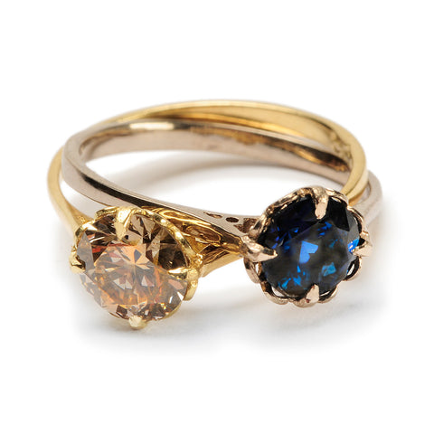Double Victorian Solitaire Ring Sapphire & Diamond