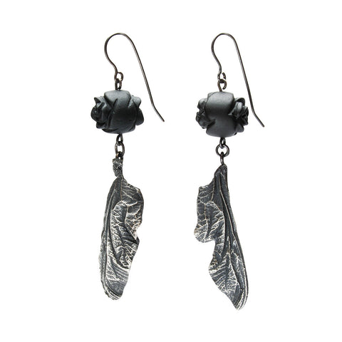 Dragonfly Wing Earrings with Rose