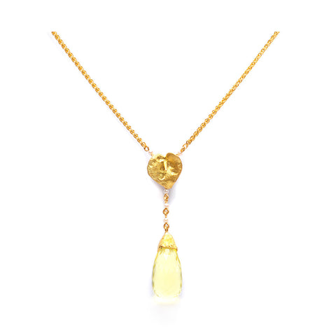 Lily Rosary Necklace Gold Lemon Quartz