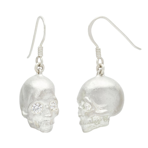 Death Earrings Stone Eyes White